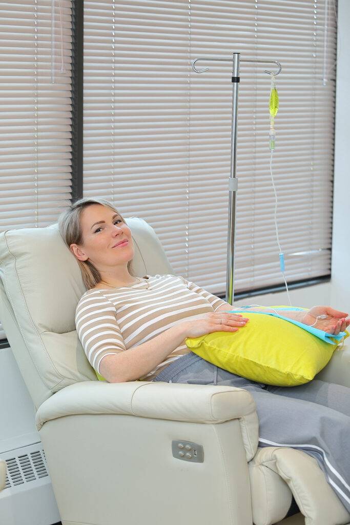 Patient receiving NAD IV therapy treatment at VeraVita Clinic in Calgary